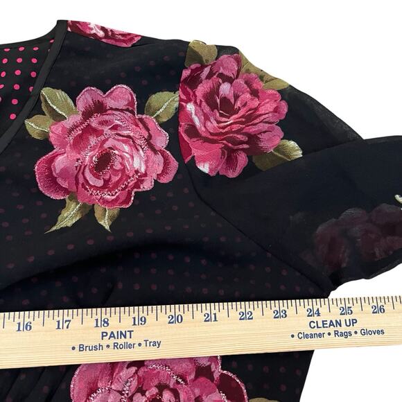 Y2K Floral Babydoll Blouse Size 18/20 Whimsigoth Embroidered Black Peplum - Picture 8 of 9